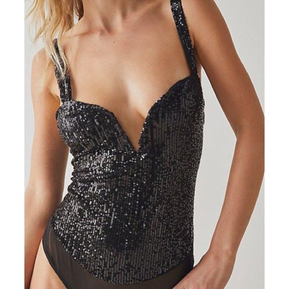 Intimately Free People Black Sparks Fly Corset Bodysuit